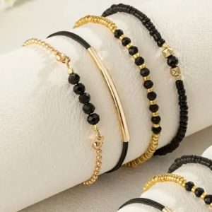 HUNNY GOLD JEWELLERY- 4 black and gold bead stack